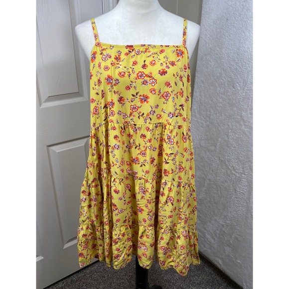 Old Navy Dresses & Skirts - Old Navy Floral Yellow Tiered Summer Dress With Pockets Cottagecore Boho Size XL